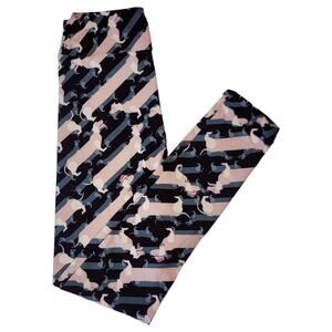LuLaRoe Tween Leggings Dogs Striped Black Pink Gray Dachshund Animal Print Soft